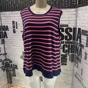 Tommy Hilfiger Plus 1X Blue/Red Striped Lace Hem Sweater Tank Top